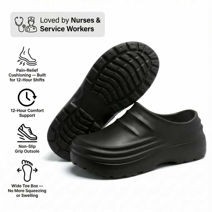 NursePro 12-timers Skift Klogger – Innebygd Bue Støtte for Plantar Fasciitt, Bred Tåboks, Sklisikker